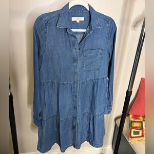 Ann Taylor LOFT long sleeve denim chambray mini dress size xs